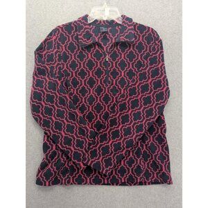 Lands' End Jacket Girls L 14-16 Blue Fleece Pullover 1/4 Zip ThermaCheck Print